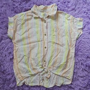 Wonder Nation Pastel Striped Tie Front Camp Shirt | Girls XL